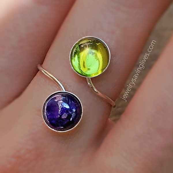 Birthstone ring, customizable ring, PYOS, raw emerald and opal ring, double stone ring, natural ruby and natural opal ring, adjustable ring