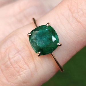 Emerald ring, raw natural emerald ring, emerald square ring for women, emerald stacking ring, unique vintage emerald ring,emerald engagement