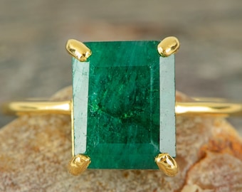 Raw emerald cut emerald ring, raw emerald engagement ring, emerald ring, real vintage emerald cut ring, engagement ring