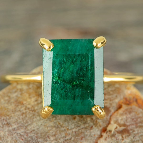 Raw emerald cut emerald ring, raw emerald engagement ring, emerald ring, real vintage emerald cut ring, engagement ring