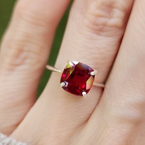 Brilliant cut ruby ring, lab ruby engagement ring, vintage ruby ring, July ruby birthstone ring, unique ruby birthstone ring