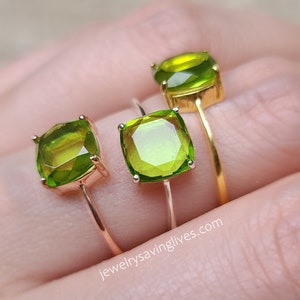 Unique natural peridot ring, peridot ring, solitaire stacking natural peridot ring, square peridot, august birthstone ring, birthstone ring