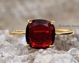 Garnet ring, square garnet ring, January birthstone ring, cherry red garnet, unique garnet ring, handmade garnet ring, unique garnet jewelry