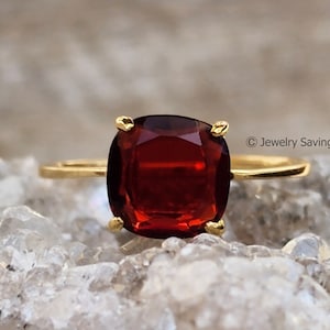 Garnet ring, square garnet ring, January birthstone ring, cherry red garnet, unique garnet ring, handmade garnet ring, unique garnet jewelry