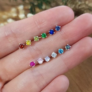 Pick your stone natural Gemstone Studs, Small gemstone accent studs, second third Helix Tragus hole earrings, 3mm crystal birthstone earring