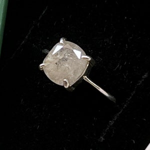 Raw salt and pepper diamond ring, white diamond ring, unique raw diamond ring, rare salt pepper diamond ring, 2.3 ctraw grey diamond (DS035)