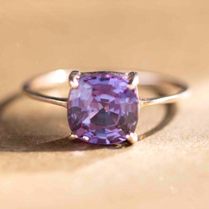 Brilliant cut alexandrite ring, purple to red color changing alexandrite ring, lab color changing alexandrite square ring, June birthstone