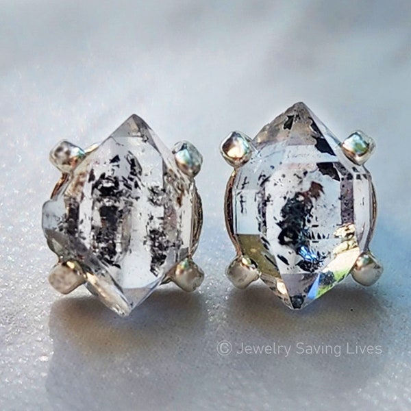 Spotted Herkimer Diamond Earrings, salt and pepper herkimer raw diamond studs, salt pepper crystal point diamond earring, natural earrings