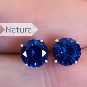 Sapphire stud earrings, radiant deep blue sapphire studs, flatback screwback blue studs, natural sapphire flatback earrings, blue gemstone