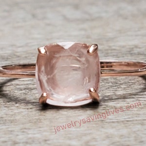 Rose quartz ring, square rose quartz stacking ring rose gold, pink rose quartz ring, rose gold solitaire ring in silver and gold, rose gold