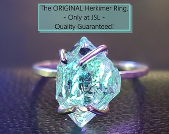 Glowing herkimer rings, glowing raw herkimer diamond ring, unique herkimer ring, vibrant herkimer ring, salt and pepper diamond ring