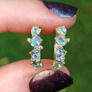 Aquamarine Hoop Earrings, cluster hoop Aquamarine earrings,  4 stones, natural Aquamarine hoop earrings, genuine Aquamarine hoop earring