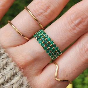 Emerald Eternity Band, emerald ring, natural emerald half eternity band, green gemstone emerald engagement wedding band, raw emerald ring