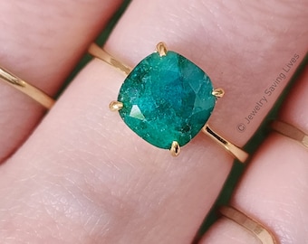 Natural Emerald Ring, Kelly green authentic emerald ring, stacking genuine raw emerald ring, square unique natural emerald ring, seafoam