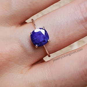 Raw sapphire ring, natural dark blue sapphire ring, genuine raw sapphire ring, blue and silver sapphire ring, authentic square sapphire ring