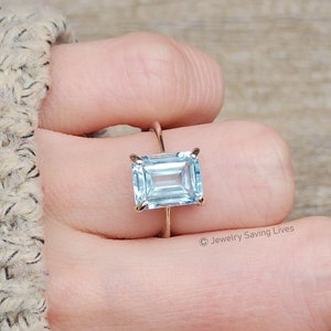 Emerald cut Aquamarine ring, Engagement ring, Unique engagement ring, Aquamarine solitaire ring, natural aquamarine ring, emerald cut ring,