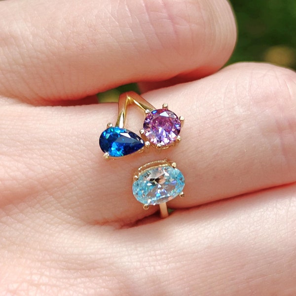 Custom 3 stone ring, pick your own three stone family tree gemstone ring, multi shape gemstone ring, birthstone ring jewelry