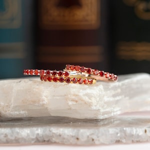 Garnet Eternity Band, January birthstone ring, silver yellow gold rose gold