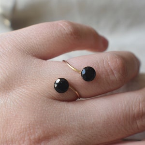 Onyx and onyx adjustable ring, adjustable ring in gold, vintage black onyx ring, unique adjustable black onyx ring