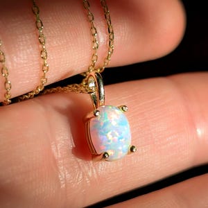 Opal necklace in silver, yellow gold, rose gold, oval October birthstone pendant