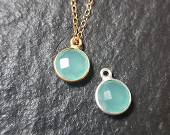 Last Call: Aqua chalcedony necklace, March birthstone necklace, genuine raw chalcedony round necklace, small March birthstone aqua