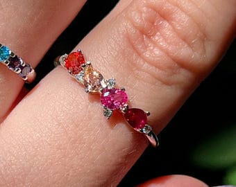 Lesbian Cluster Band, cluster lesbian ring, genuine 4 stone gemstone ring with teardrops and ovals, unique LGBTQ+ band, pride accessories