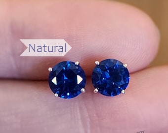 Pendiente de zafiro para colocar y olvidar, zafiro azul real tratado de alta calidad en plata, oro rosa y oro plano o con presión.