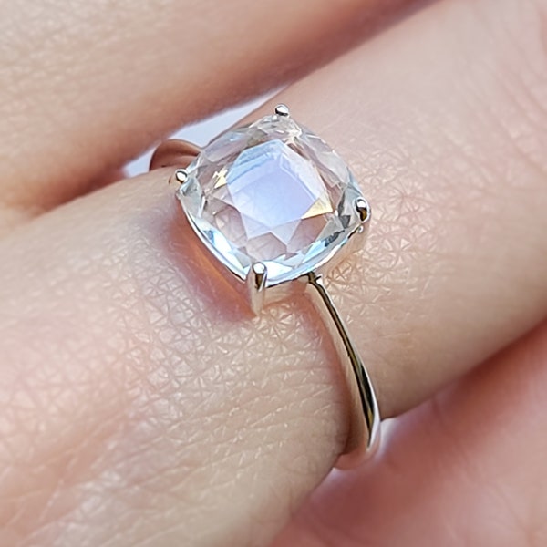 Natural Clear Quartz Ring, quartz ring, solitaire stacking genuine clear quartz ring, unique natural clear quartz, square quartz ring