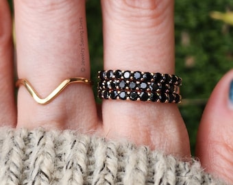 Onyx Eternity Band, natural onyx half eternity band, black gemstone onyx engagement wedding band, half eternity band, black onyx