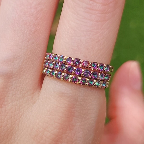 Alexandrite Half Eternity Band, June birthstone half eternity band, color changing alexandrite ring, alexandrite eternity band ring