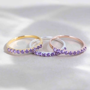 Amethyst Eternity Band, Amethyst ring, amethyst half eternity band, purple gemstone amethyst engagement wedding band, February birthstone