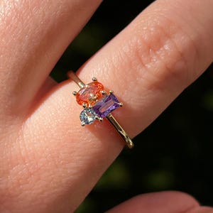 Personalisierter 3 Stein Ring mit 3 Steinen, Stammbaum Ring, Mutter Ring, Silber, Gelbgold, Roségold