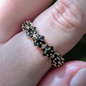 Onyx Flower Bubble Round Half Eternity Band, 14k Yellow Gold Fill Ring