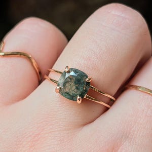 Moss Agate Square Ring Ring: Handmade Rose Gold Fill Double Band