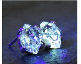 Glowing herkimer earrings, glowing raw herkimer diamond earrings, unique herkimer earrings, salt and pepper raw diamond earrings, herkimer