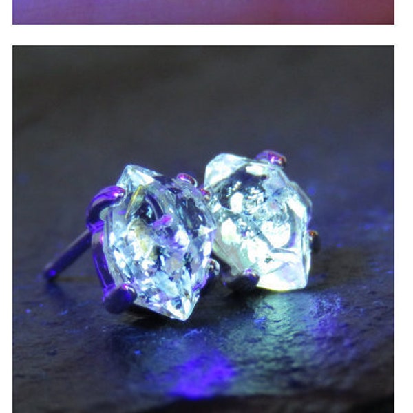 Glowing herkimer earrings, glowing raw herkimer diamond earrings, unique herkimer earrings, salt and pepper raw diamond earrings, herkimer