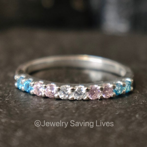 Trans Eternity Band, natural trans pride half eternity band, pride eternity band, they them ring, him him ring, her her ring, couples ring