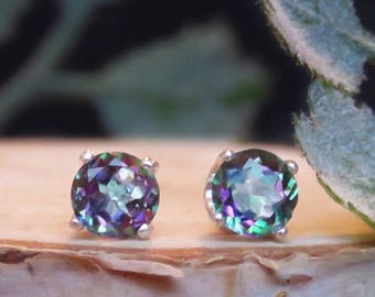 Alexandrite earrings, dainty alexandrite earrings, brilliant cut purple and green alexandrite earrings, flatback earrings, screwback studs