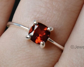 Garnet ring, square garnet ring, January birthstone ring, cherry red garnet, unique garnet ring, handmade garnet ring, unique garnet jewelry