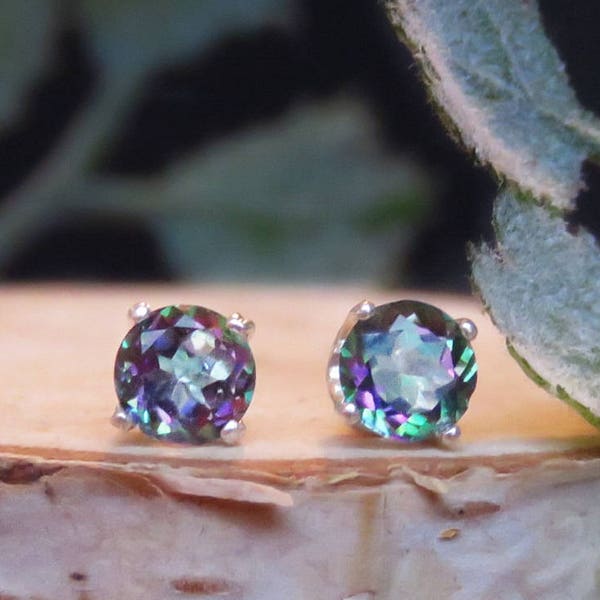 Alexandrite earrings, dainty alexandrite earrings, brilliant cut purple and green alexandrite earrings, flatback earrings, screwback studs
