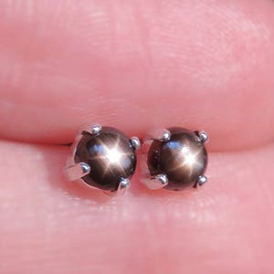 Black star sapphire earrings, natural black star sapphire studs, genuine black star sapphire, star sapphire earrings, small star earrings