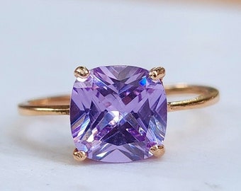 Brilliant cut lavender amethyst ring, natural amethyst ring, lavender purple ring, statement engagement amethyst ring