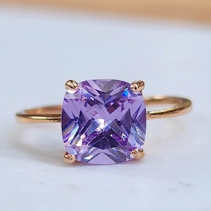 Brilliant cut lavender amethyst ring, natural amethyst ring, lavender purple ring, statement engagement amethyst ring