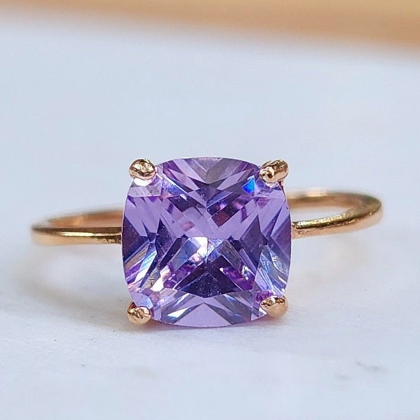 Brilliant cut lavender amethyst ring, natural amethyst ring, lavender purple ring, statement engagement amethyst ring