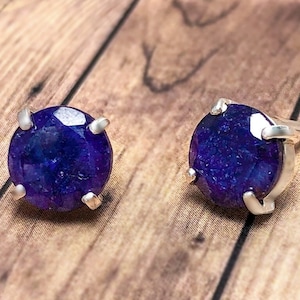 Natural Sapphire earrings, deep blue sapphire studs, natural sapphire studs, blue genuine sapphire earrings, September earrings, blue stone