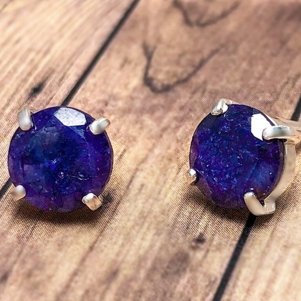 Natural Sapphire earrings, deep blue sapphire studs, natural sapphire studs, blue genuine sapphire earrings, September earrings, blue stone