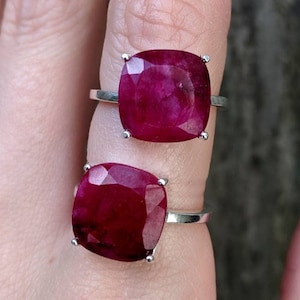 Large Natural Ruby Ring, raw ruby ring, genuine ruby gemstone ring, giant red ruby ring, square ruby ring, silver statement ruby ring