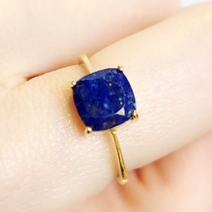 Natural Lapis Lazuli Ring, lapis lazuli ring, solitaire stacking genuine blue lapis lazuli, unique natural lapis lazuli, blue and gold ring