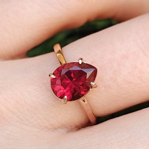 Ruby engagement ring, ruby teardrop pear solitaire engagement ring, unique red engagement rings, ruby solitaire ring, ruby teardrop ring