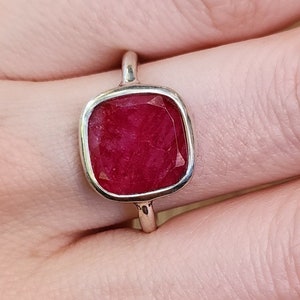Large Natural Ruby Bezel Ring, 5 ct ruby ring that touches skin, statement ruby ring in silver and gold, large genuine dark red ruby ring